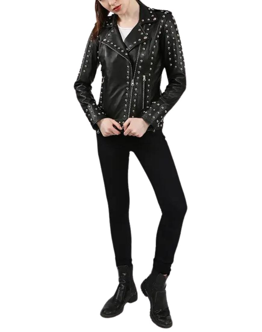 Eleonora Studded Black Biker Leather Jacket - Image 4