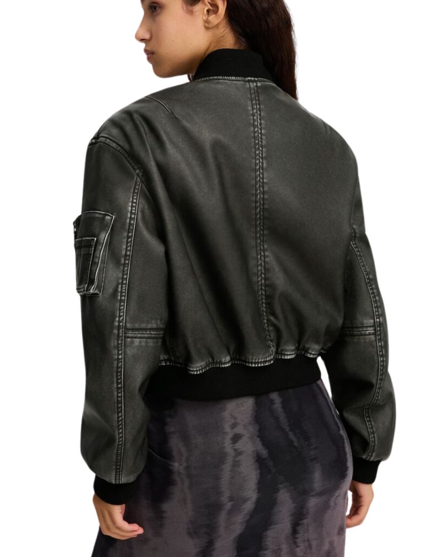 Women's Féline Vintage Black Bomber Leather Jacket - Image 3