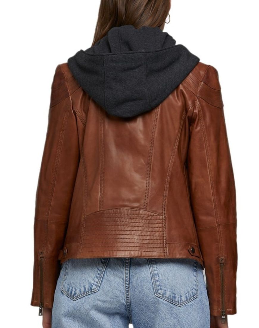 Frost Waxed Tan Removable Hoodie Leather Jacket - Image 3