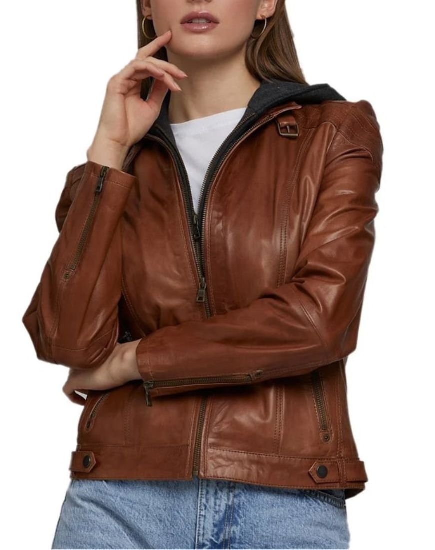 Frost Waxed Tan Removable Hoodie Leather Jacket
