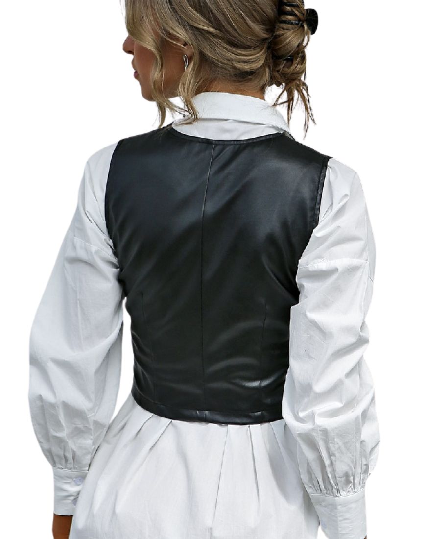 Women's Gracia Black Leather Vest - Image 3