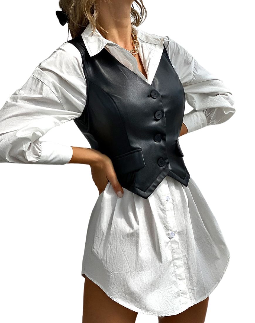 Women's Gracia Black Leather Vest - Image 2