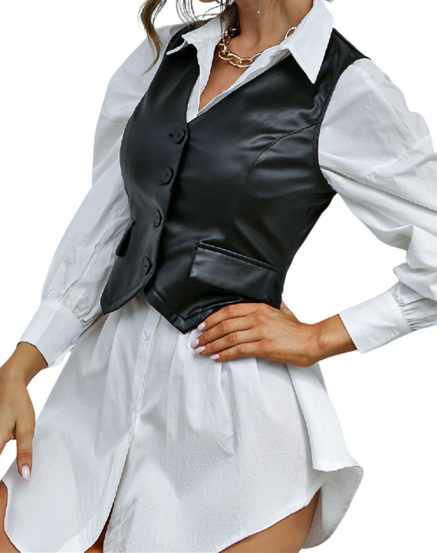 Women's Gracia Black Leather Vest - Image 4