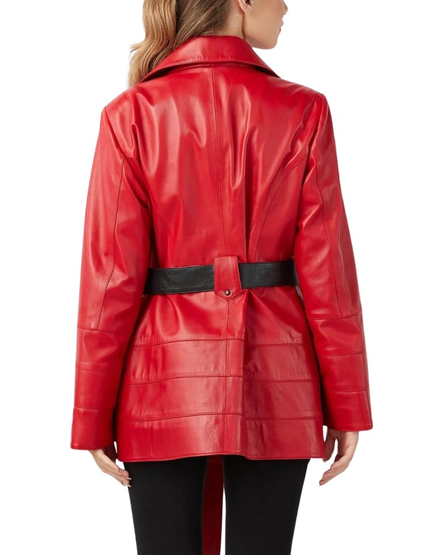 Rubis Red Leather Coat - Image 5