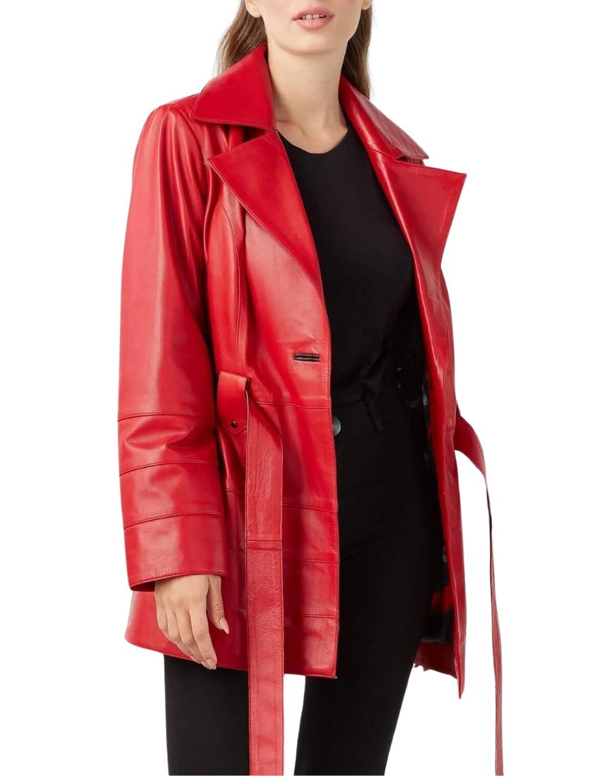 Rubis Red Leather Coat - Image 4