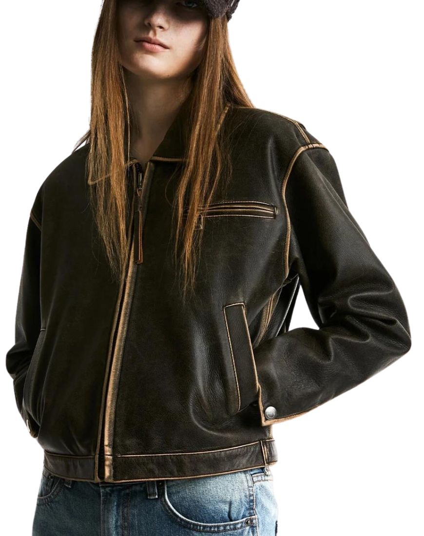 Valor Vintage Brown Biker Leather Jacket - Image 2