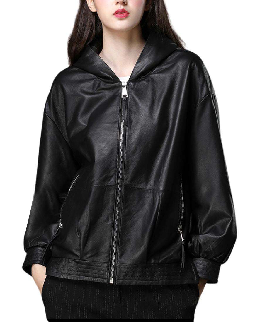 Vera Black Hoodie Leather Jacket
