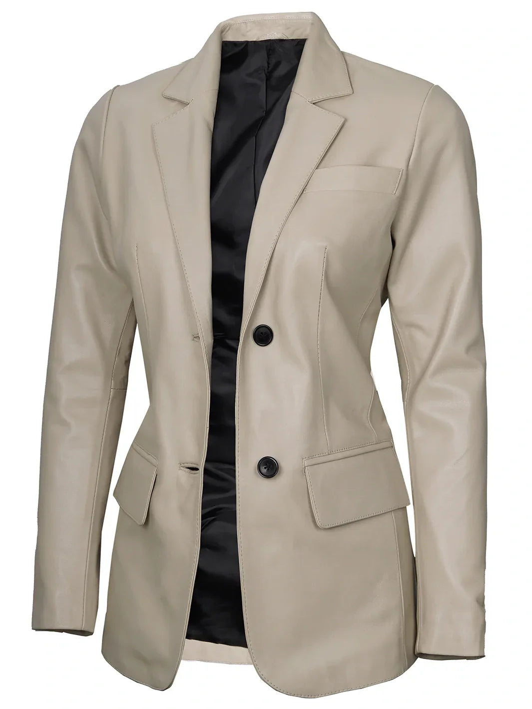 Women's Beige Two-Button Leather Blazer