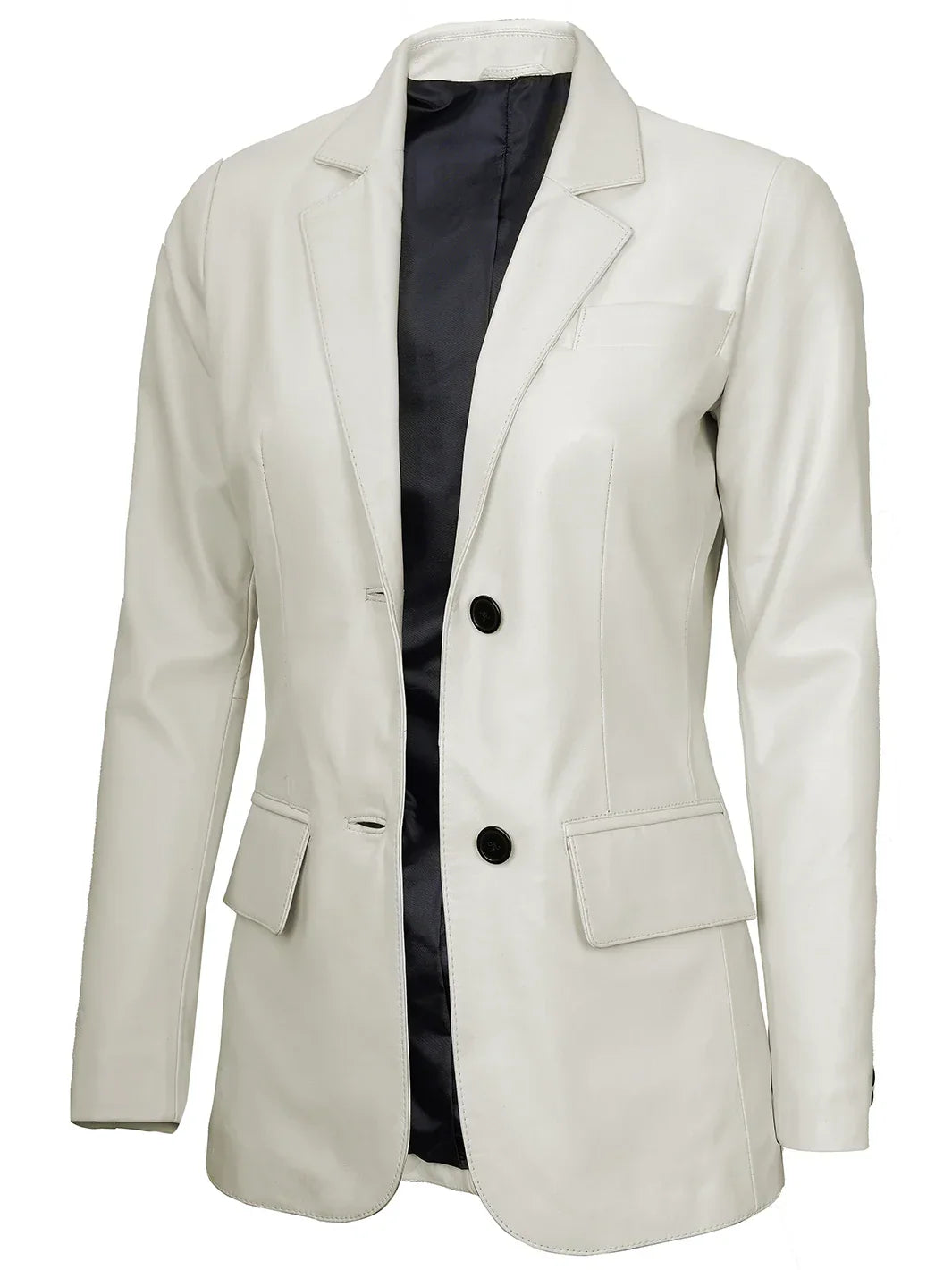 Womens Off White Two-Button Leather Blazer