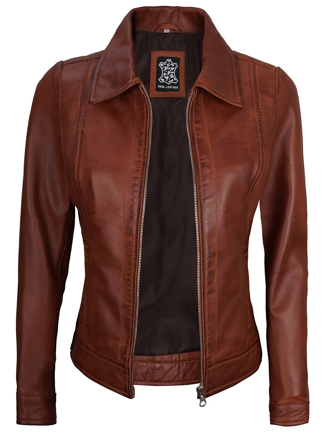 Jose Harrington Cognac Wax Women Leather Jacket - Image 4