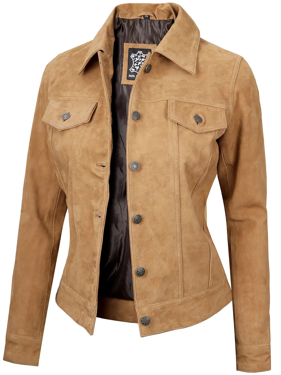 Women's Light Tan Suede Trucker Jacket