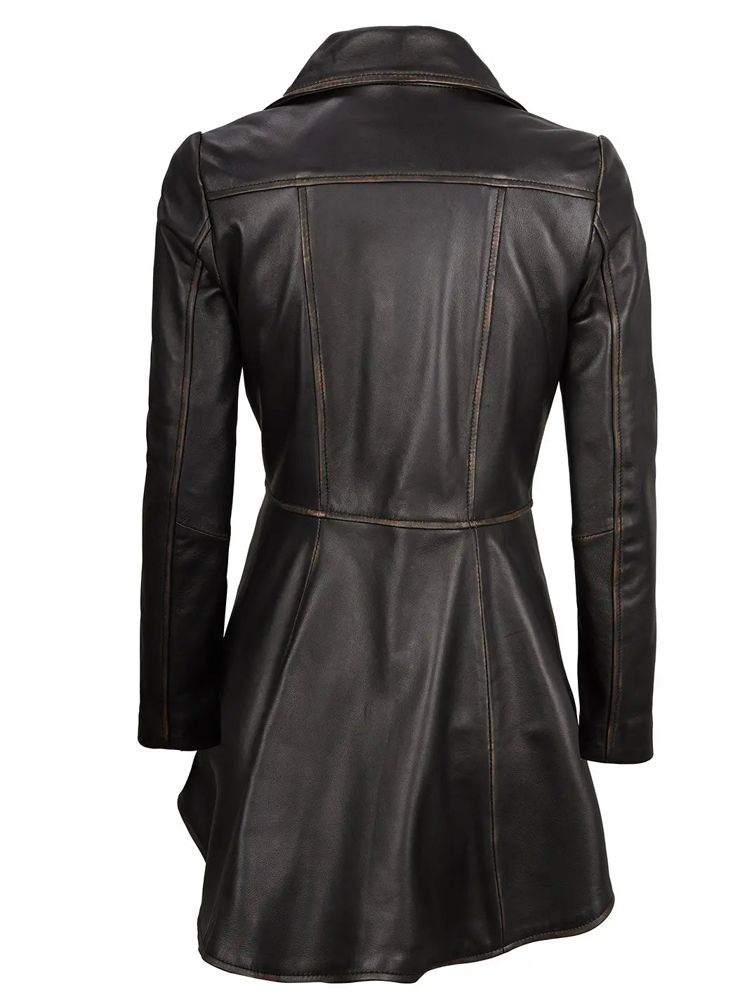 Clarissa Rub Off Brown Asymmetrical Peplum Leather Jacket - Image 2