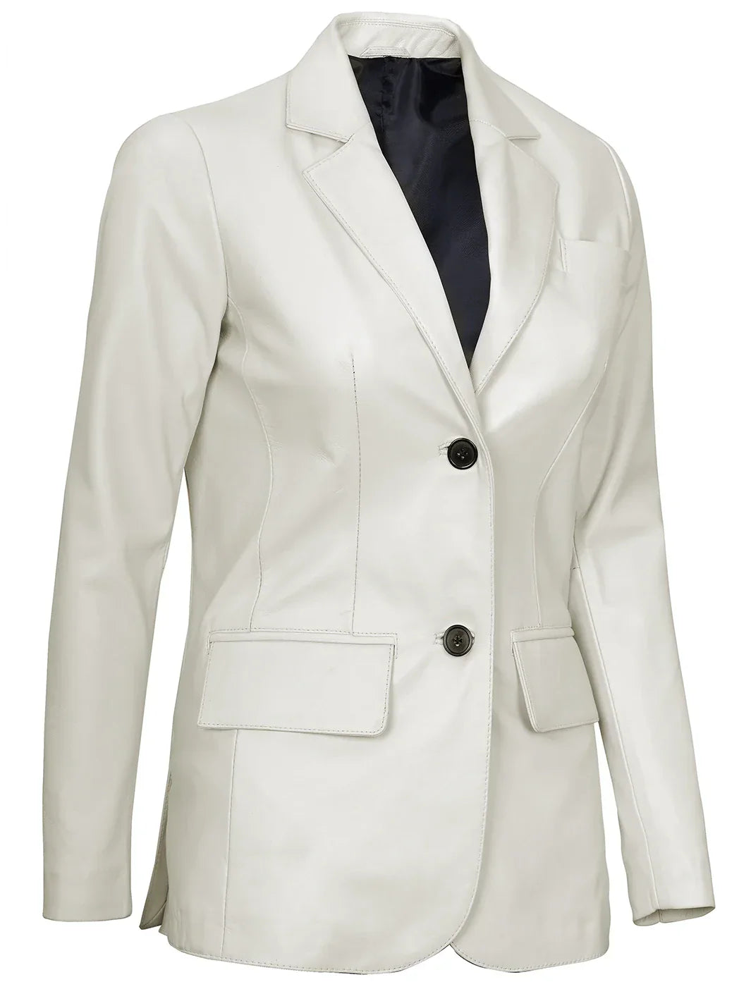 Womens Off White Two-Button Leather Blazer - Image 3