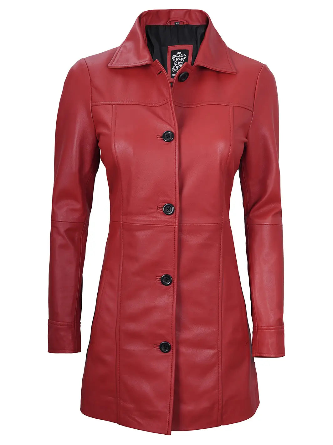Kandis Women Red Real Leather Car Coat - Image 3