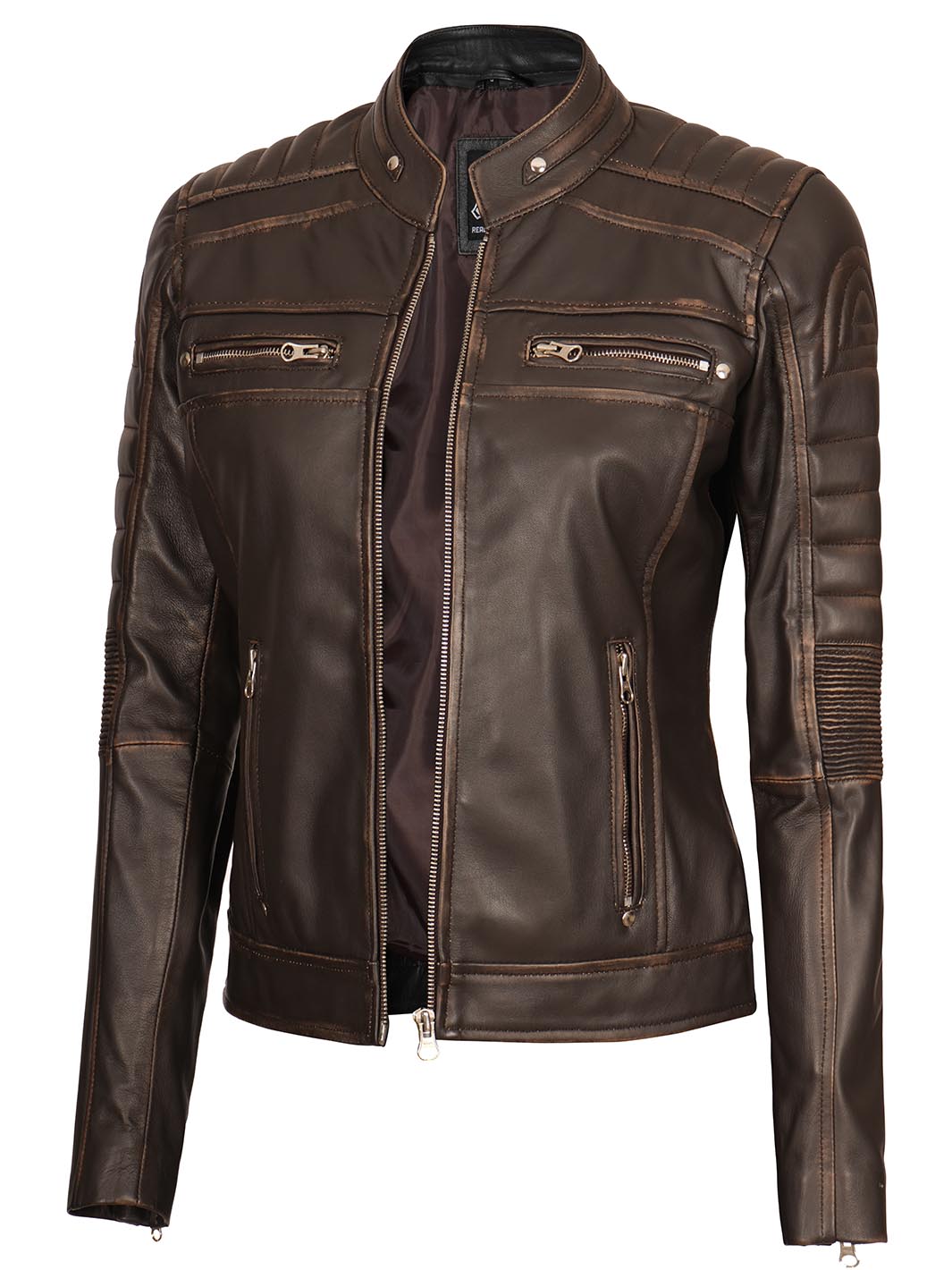 Austin Dark Brown Motorcycle Leather Jacket for Women - Image 4