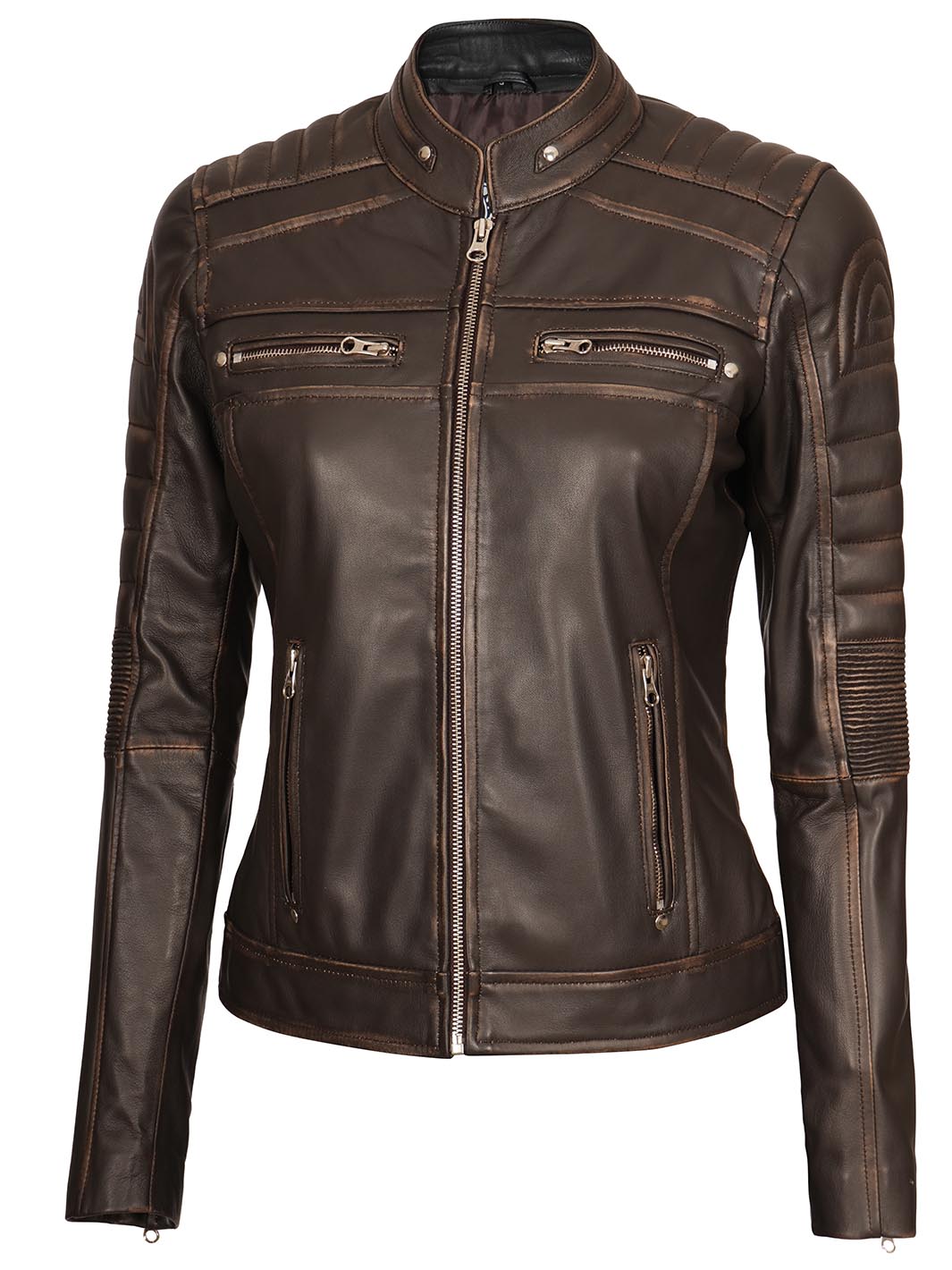 Austin Dark Brown Motorcycle Leather Jacket for Women