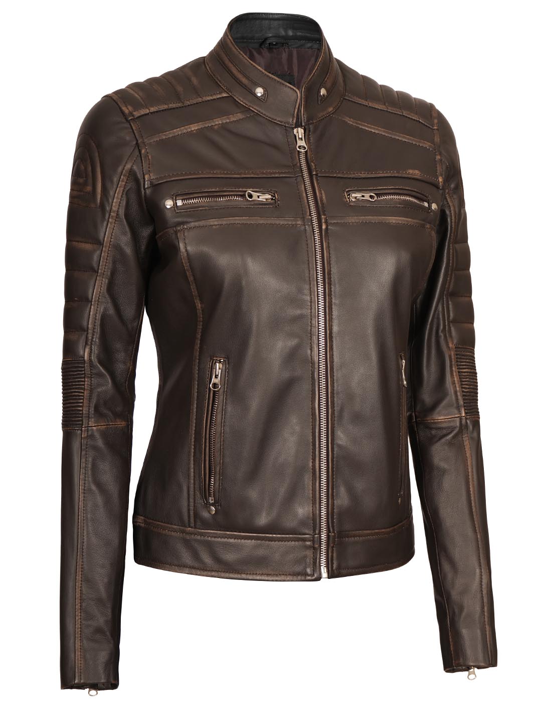 Austin Dark Brown Motorcycle Leather Jacket for Women - Image 5