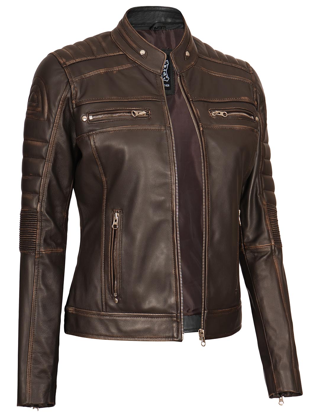Austin Dark Brown Motorcycle Leather Jacket for Women - Image 6
