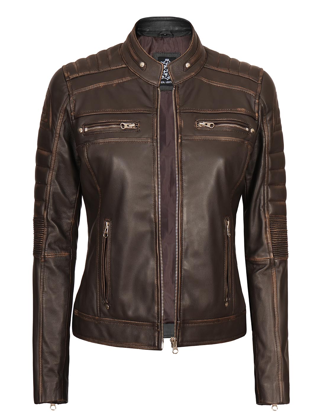 Austin Dark Brown Motorcycle Leather Jacket for Women - Image 7