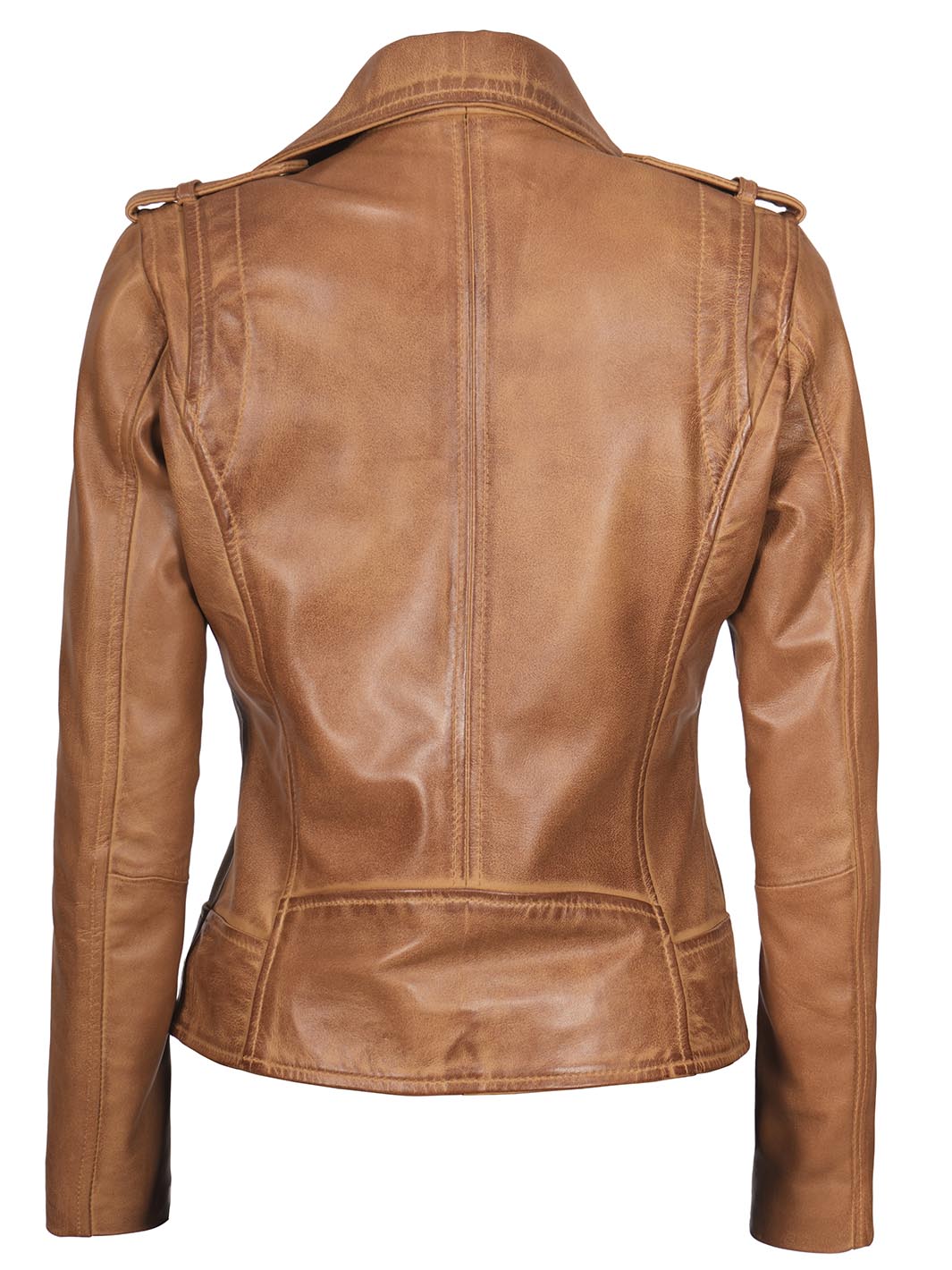 Kirsten Womens Asymmetrical Camel Brown Leather Jacket - Image 2