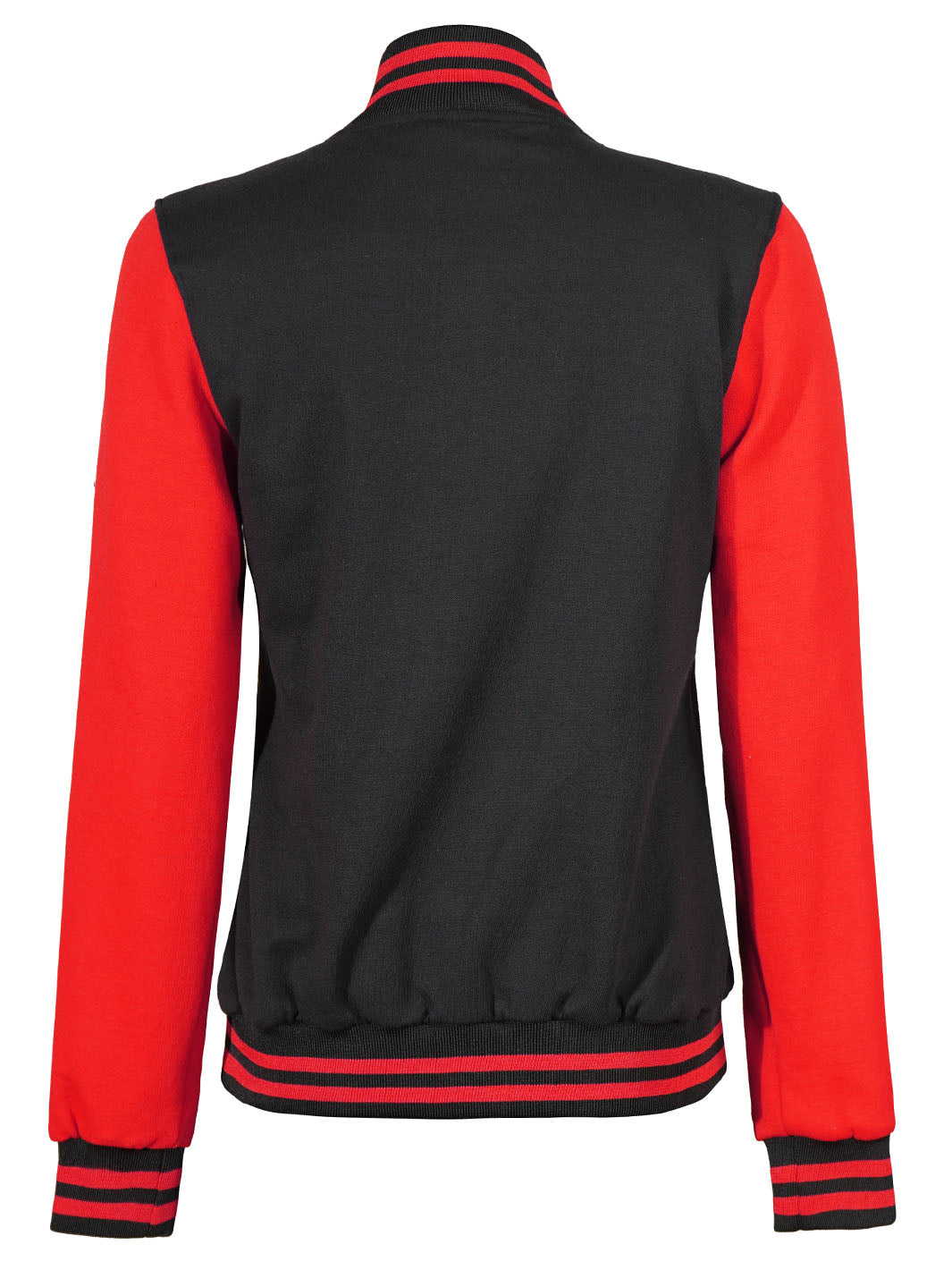 Womens Red & Black Plain Varsity Jacket - Image 2