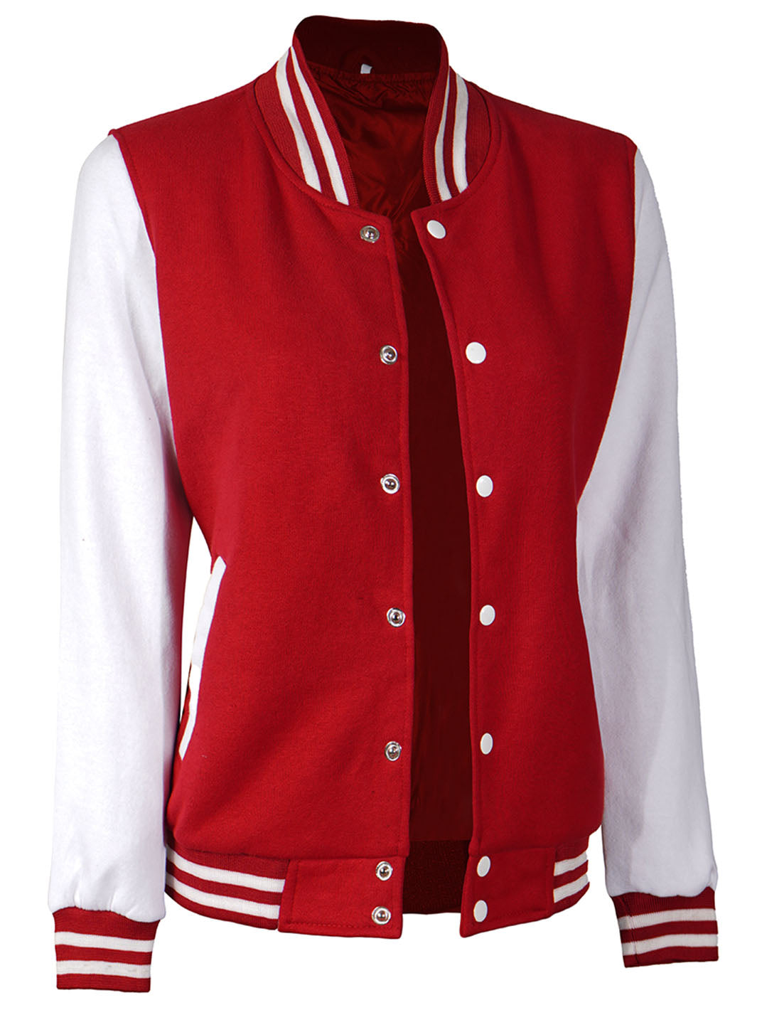 Women's White & Red Plain Lettermen Jacket - Image 4