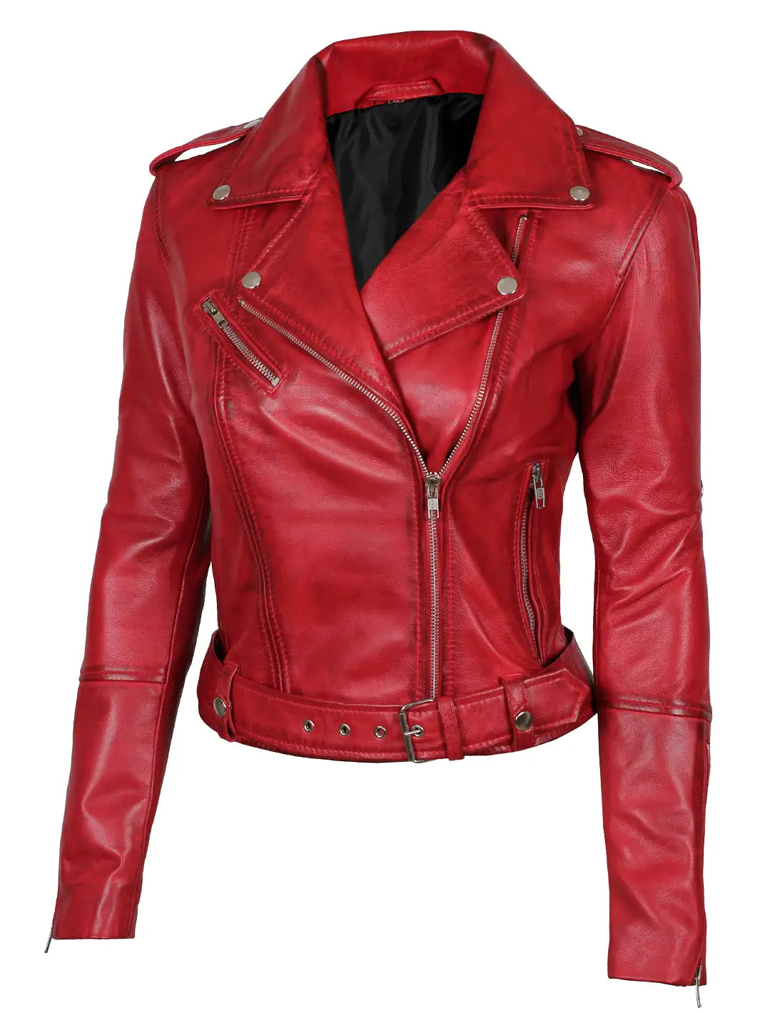 Margaret Women's Red Asymmetrical Motorcycle Leather Jacket