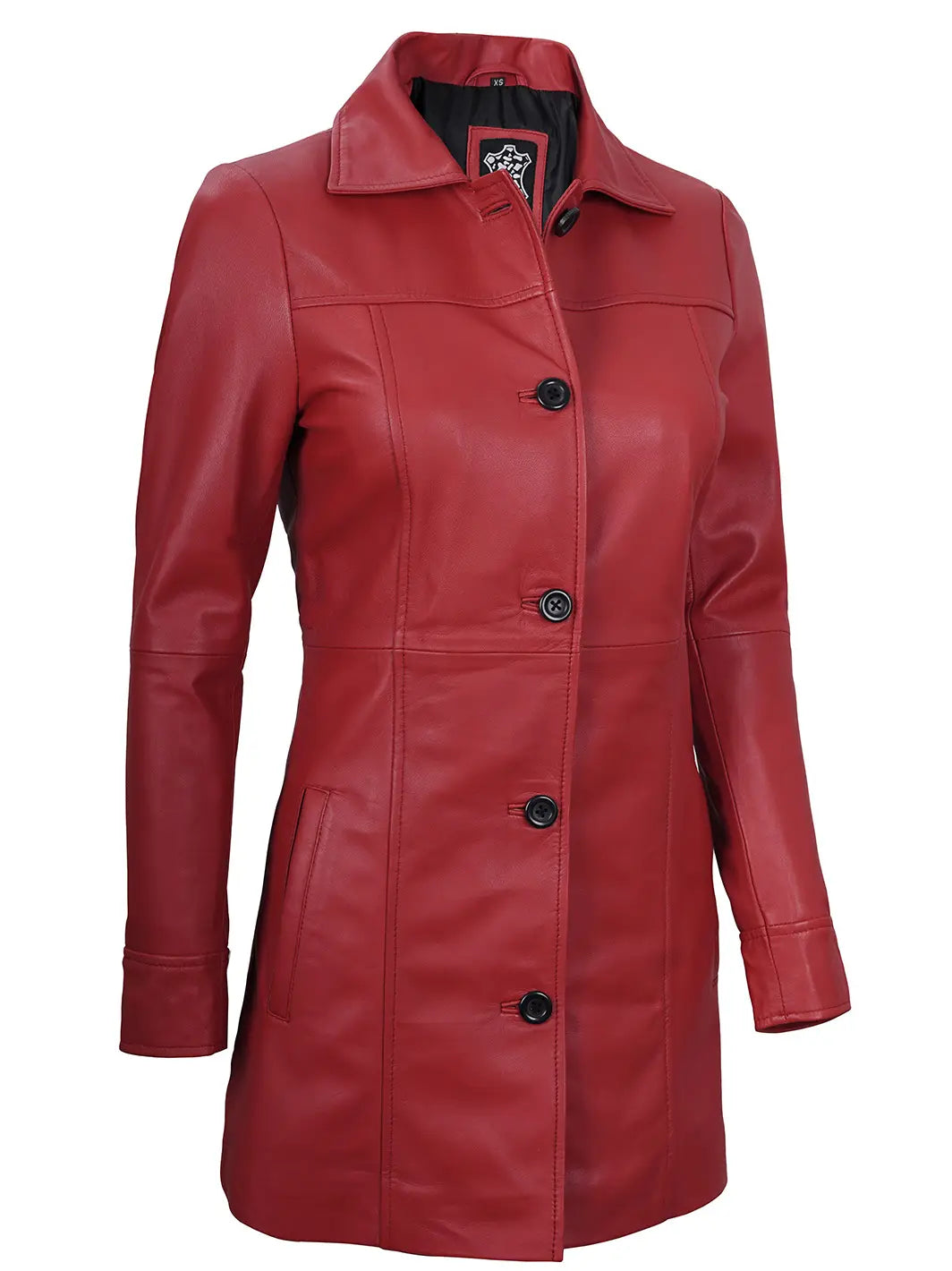 Kandis Women Red Real Leather Car Coat - Image 4