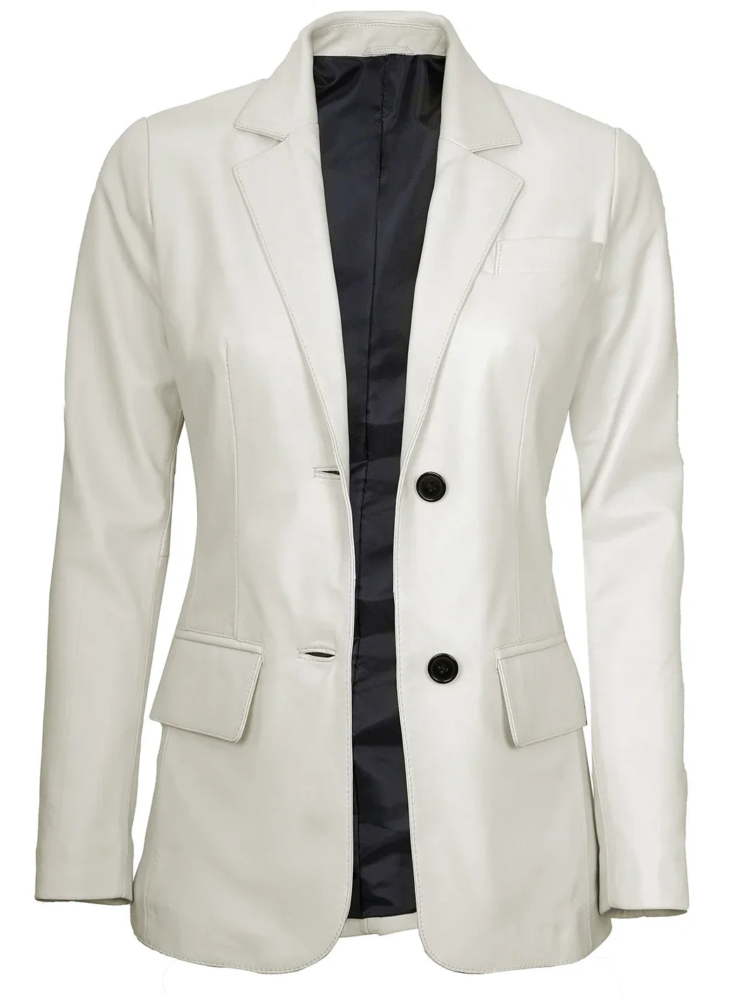 Womens Off White Two-Button Leather Blazer - Image 5