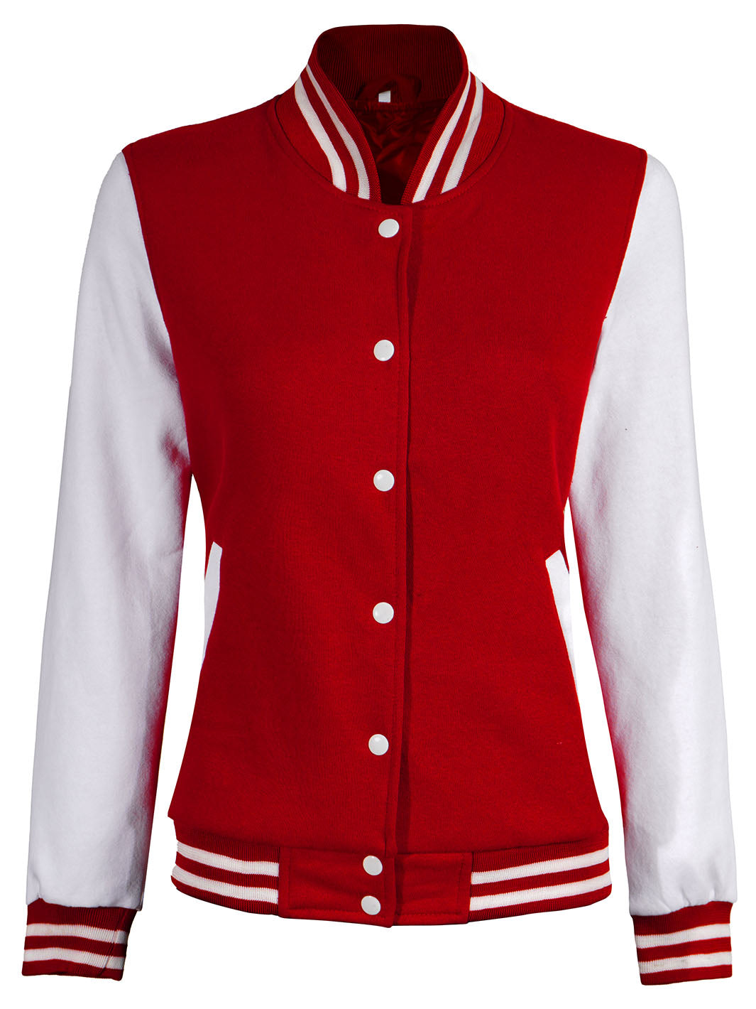Women's White & Red Plain Lettermen Jacket - Image 3