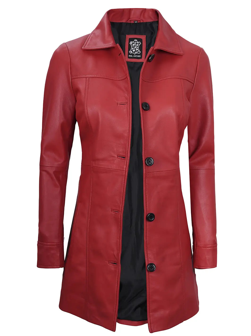 Kandis Women Red Real Leather Car Coat - Image 5