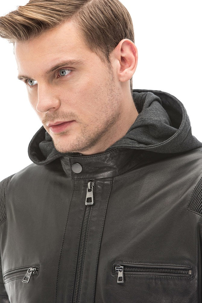 Zen Black Detachable Hooded Leather Jacket - Image 6