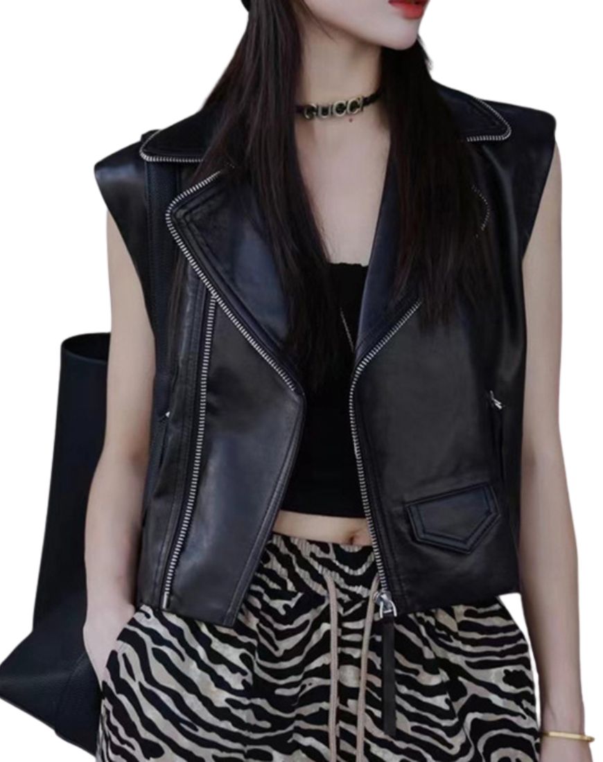 Grâce Black Leather Vest - Image 2