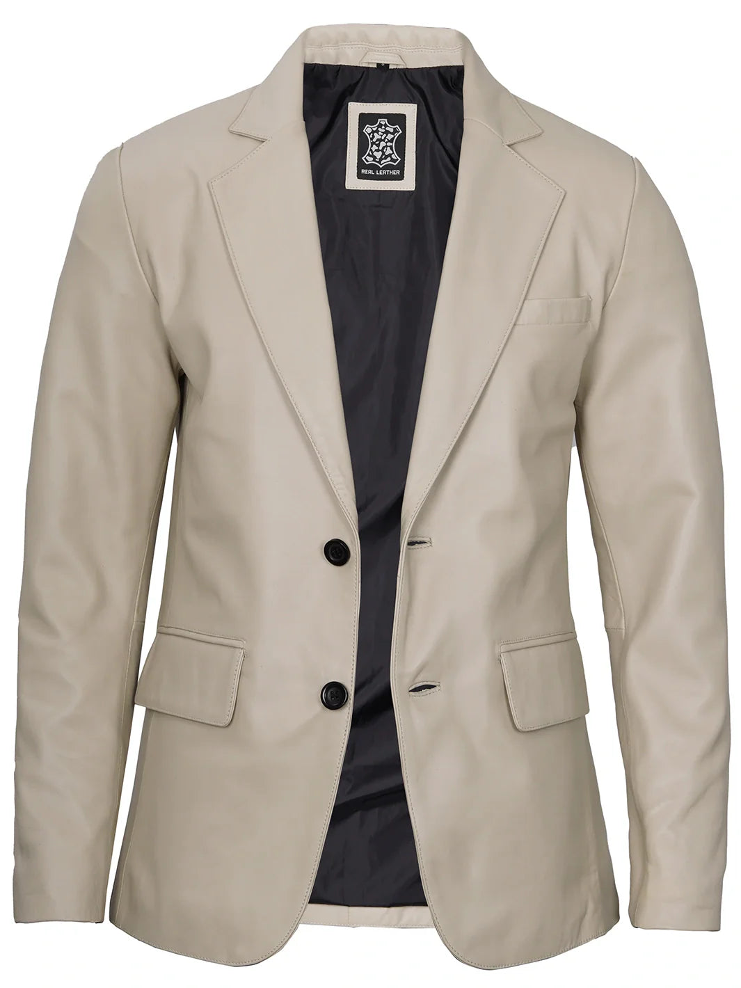 Mens Two Buttons Beige Real Leather Blazer