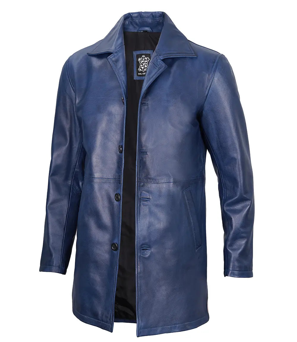 Santiago Blue Wax Real Leather Car Coat