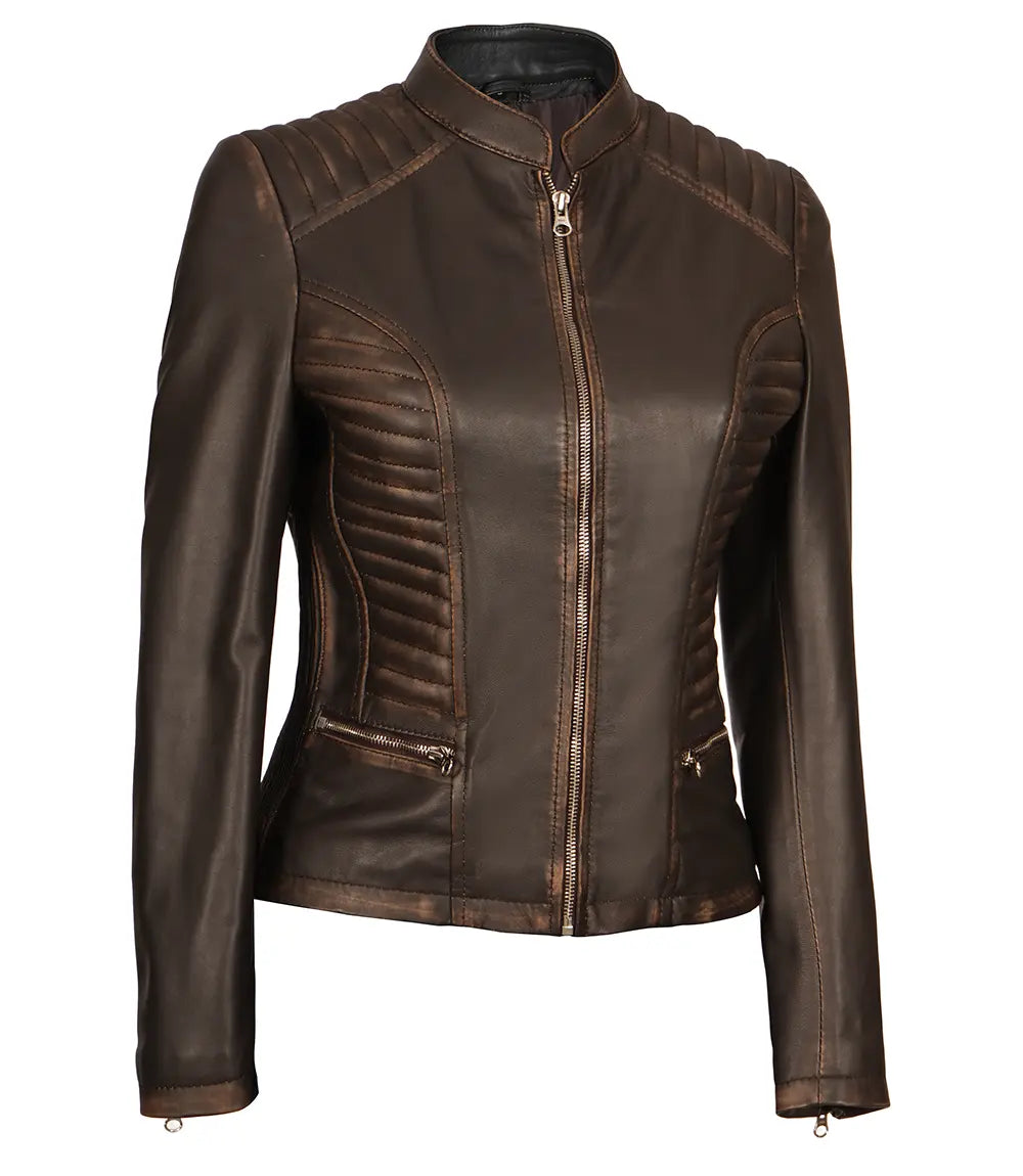 Rachel Womens Dark Brown Leather Jacket - Image 8