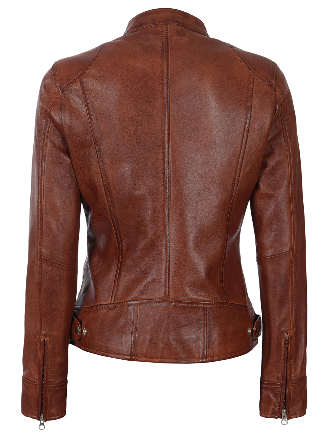 Dodge Womens Cognac Motorcycle Leather Jacket - Image 2