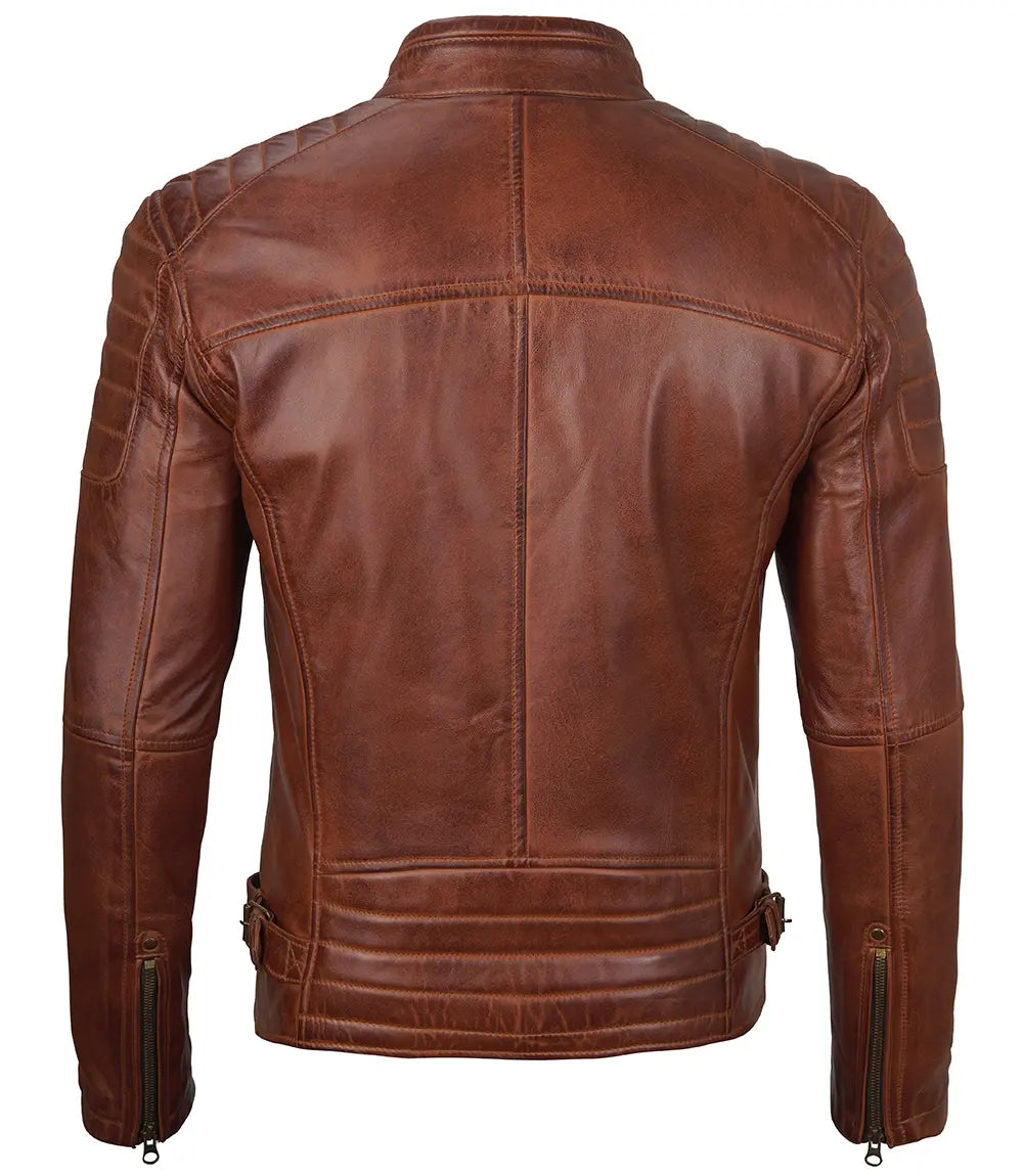 Felix Cognac Brown Cafe Racer Leather Jacket - Image 5