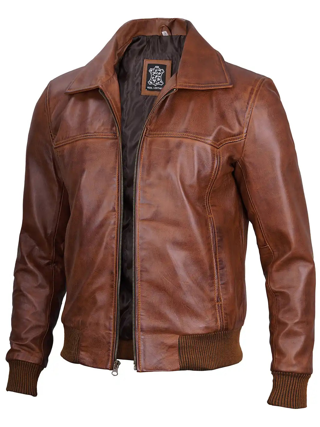 Steven Men's Distressed Brown Bomber Leather Jacket