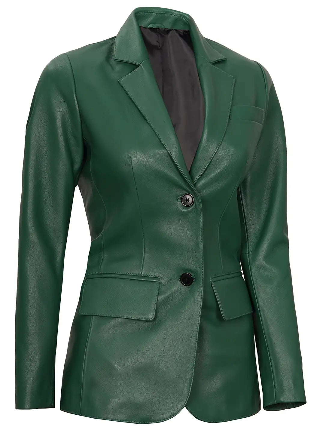 Womens Green Two-Button Leather Blazer - Image 7
