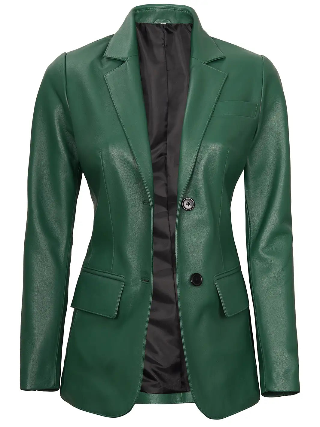 Womens Green Two-Button Leather Blazer - Image 6