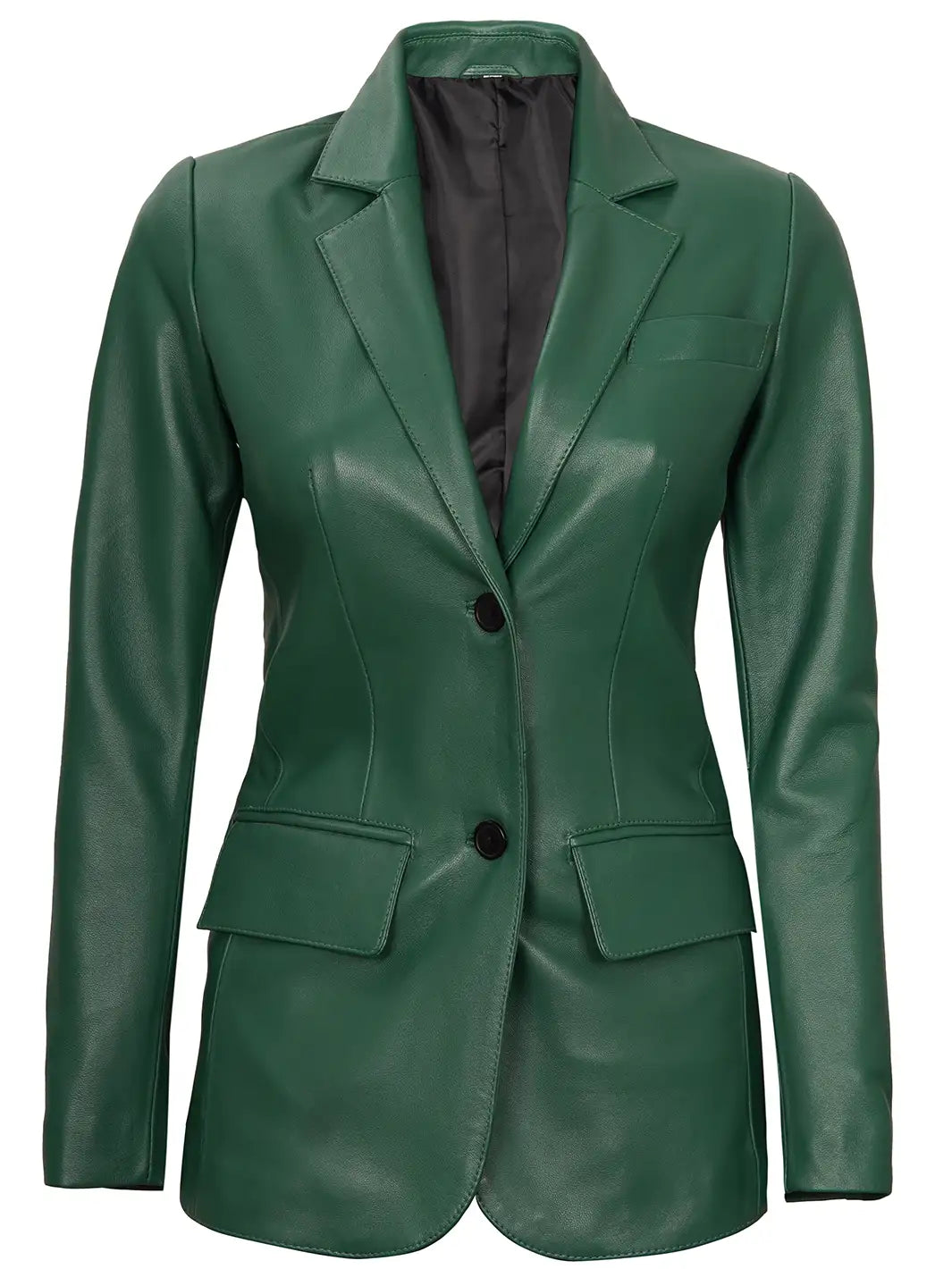 Womens Green Two-Button Leather Blazer - Image 4