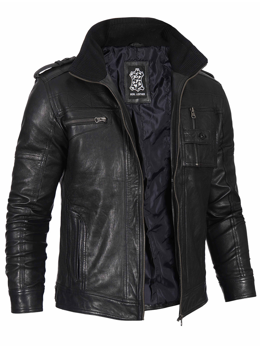 Mens Black Waxed Cafe Racer Leather Jacket - Image 12