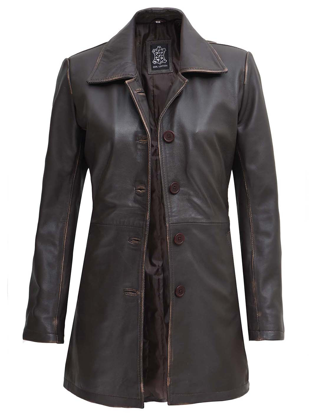 Winchester Women's Distressed Dark Brown Leather Coat - Image 4