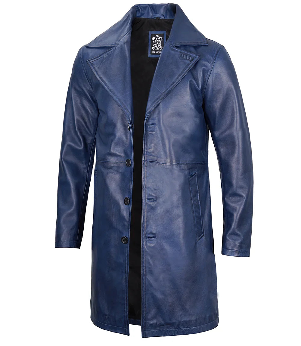 Bryson Blue Wax Real Leather Car Coat