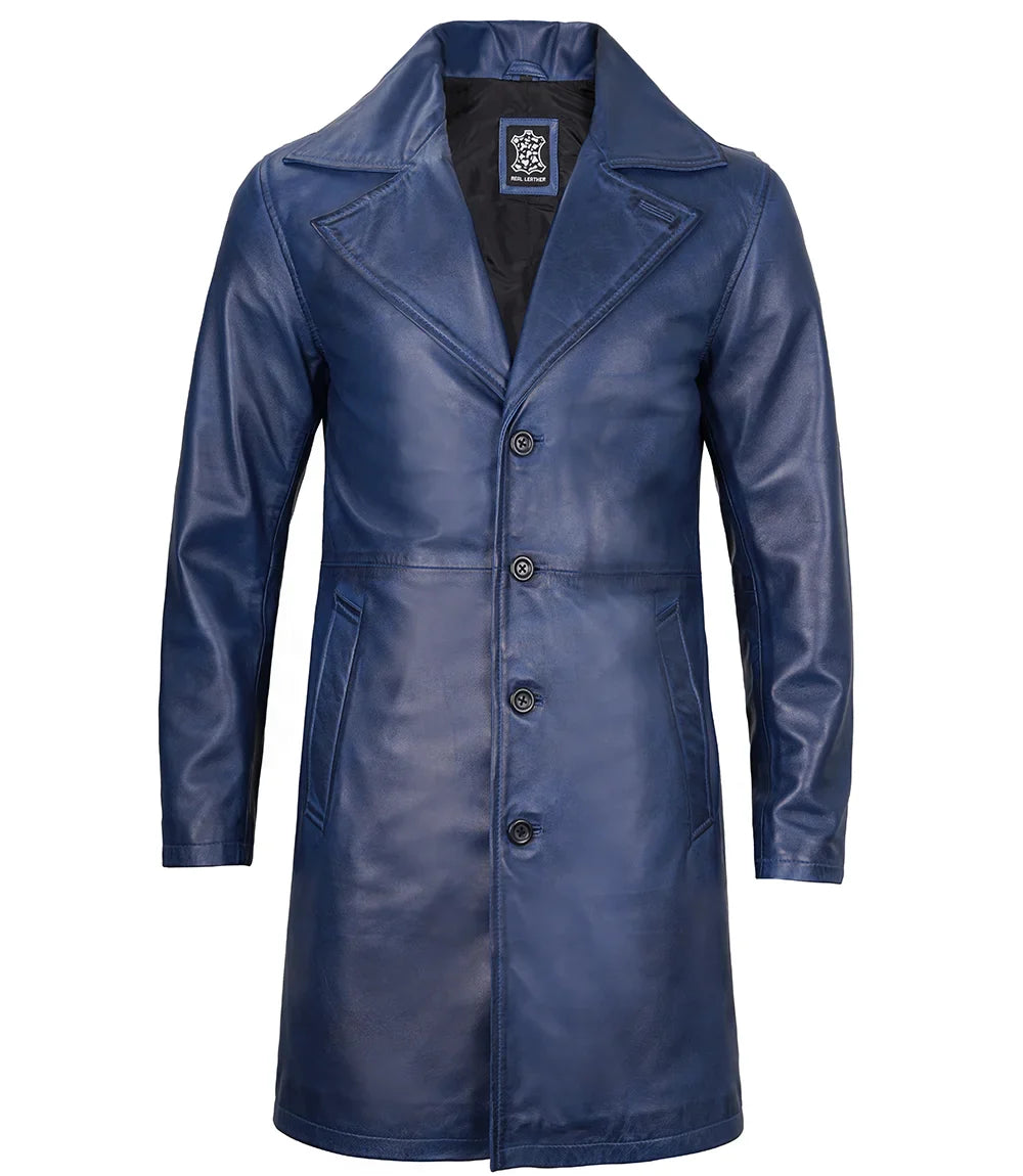 Bryson Blue Wax Real Leather Car Coat - Image 4