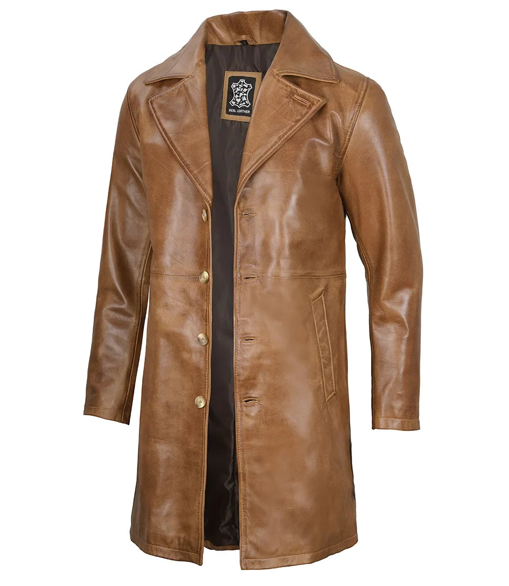 Bryson Camel Brown Leather Car Coat