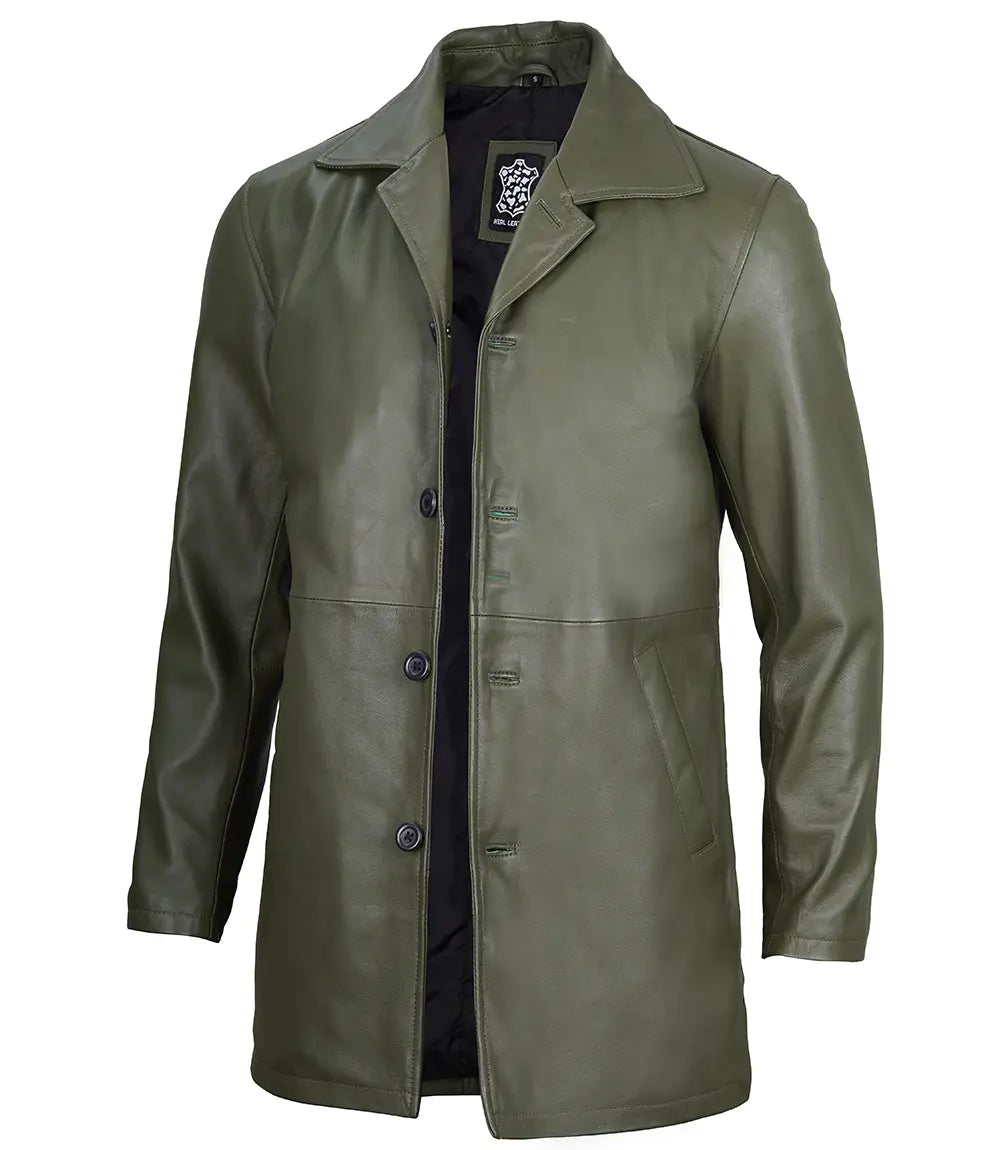 Santiago Military Green Real Leather Car Coat