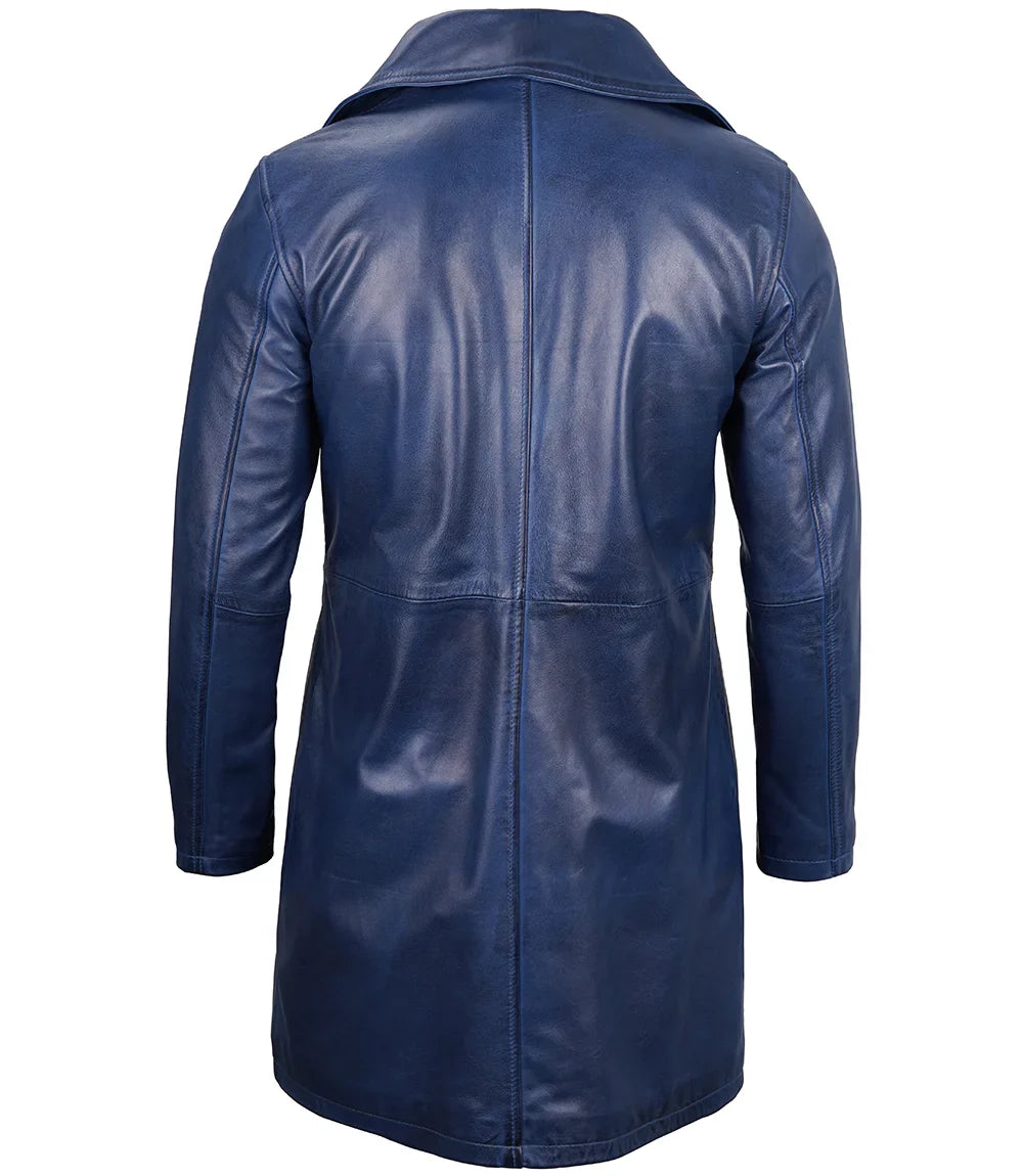 Bryson Blue Wax Real Leather Car Coat - Image 2
