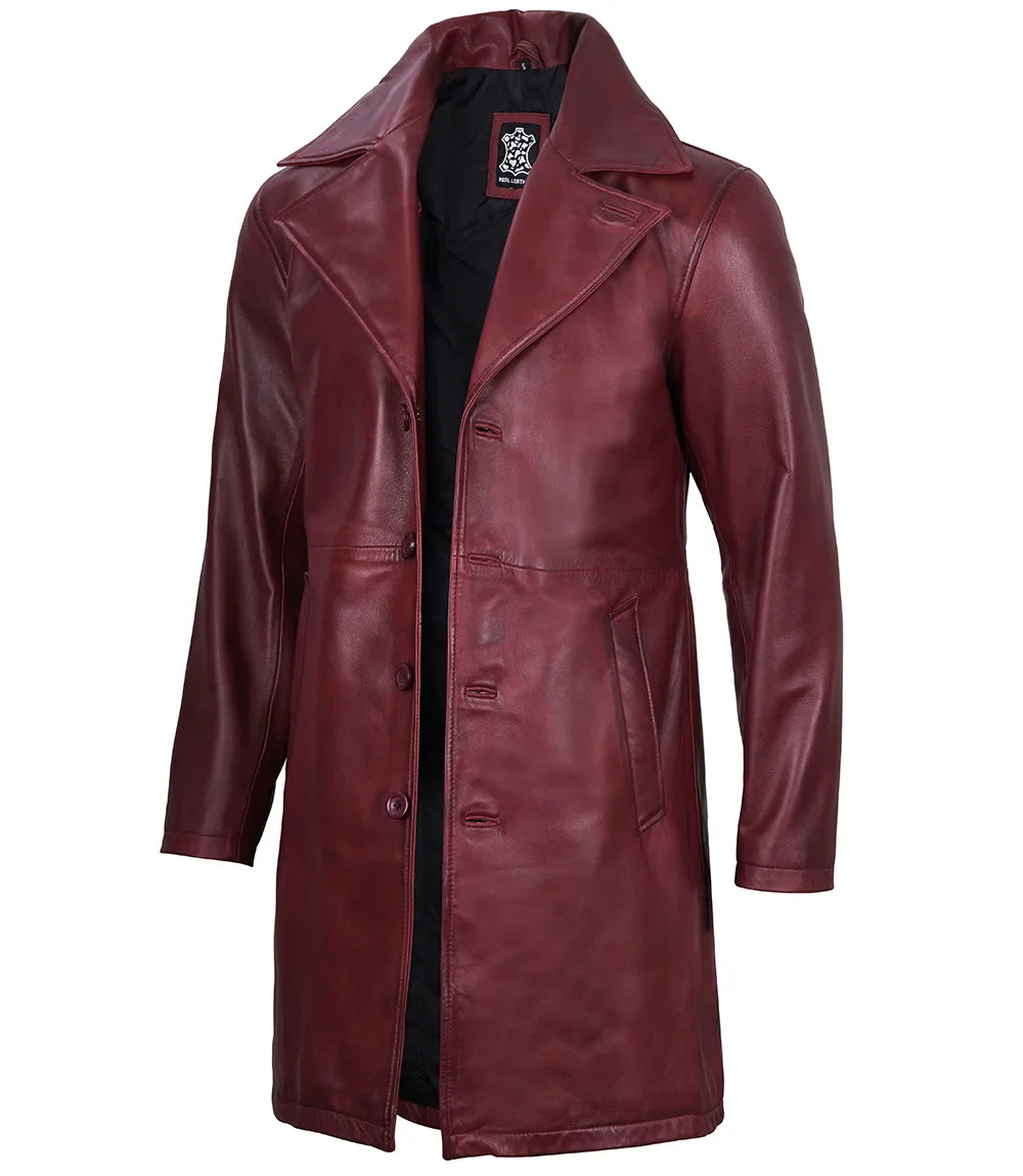 Bryson Maroon Leather Car Coat